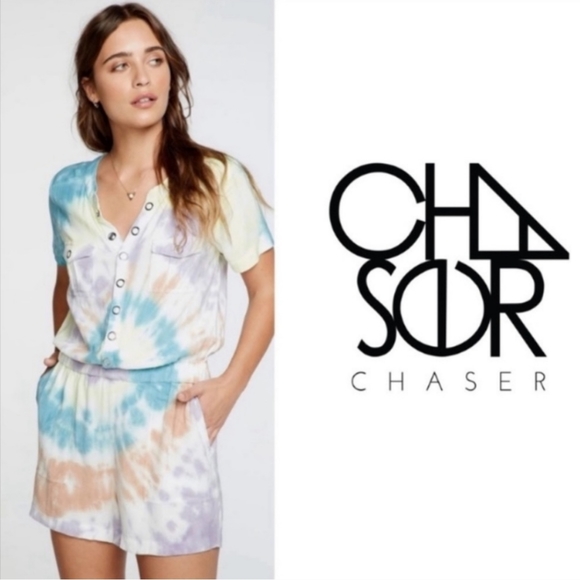 Chaser Tie Dye Heirloom Button Down Romper - Picture 1 of 16